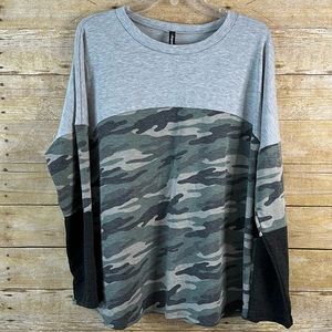 Chic Soul ‘No Hiding Top’ Grey Camo Olive 1X EUC Long Sleeve Pullover